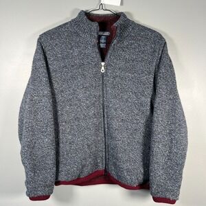 Vintage Lands End Sweater Womens Small Gray Full Zip Cardigan Wool Fleece Lined
